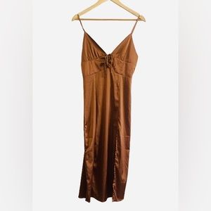 Satin Lace-Up Mid Dress NWOT